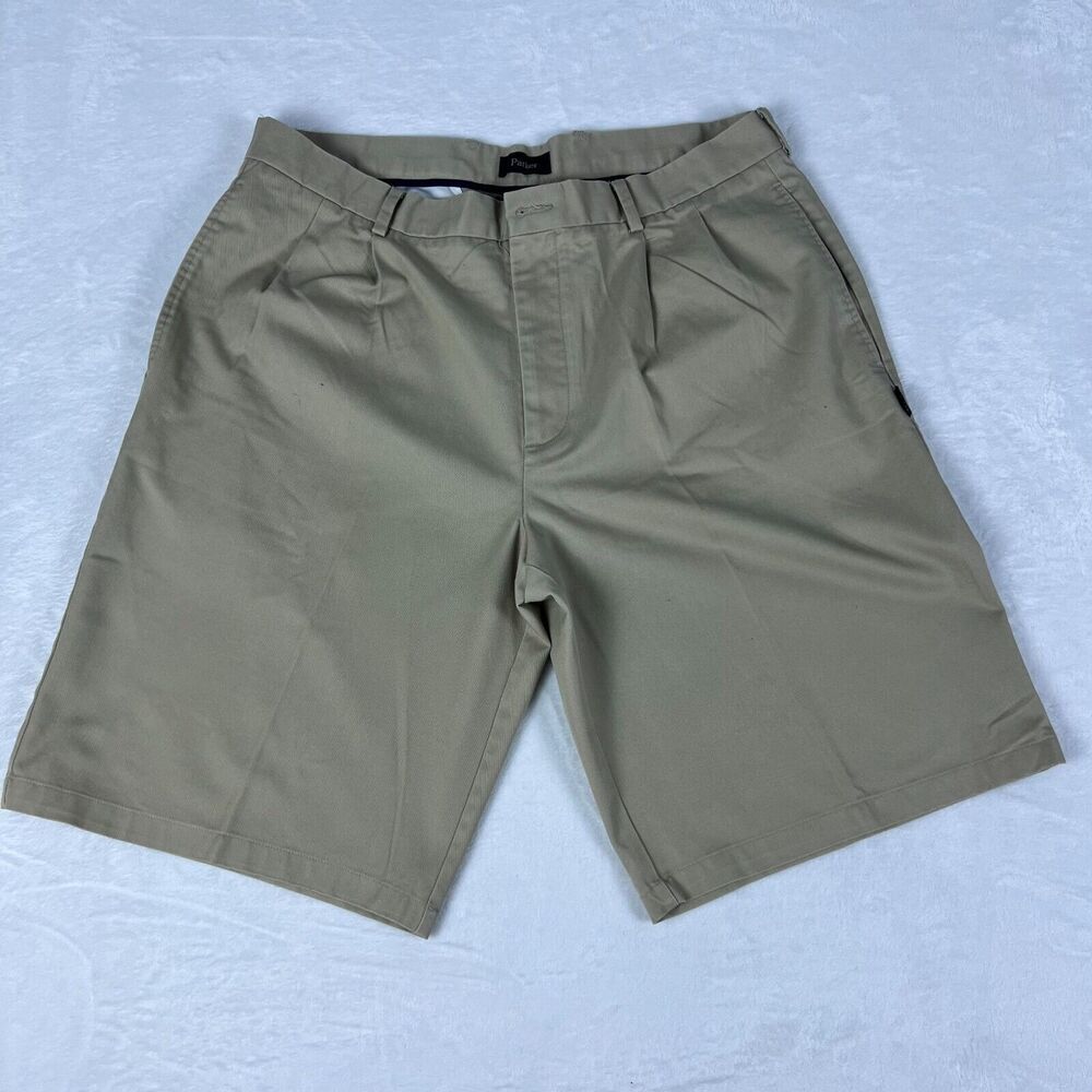 Parker Chino Shorts Men's Size 38 Beige‎ Pleated Front Khaki